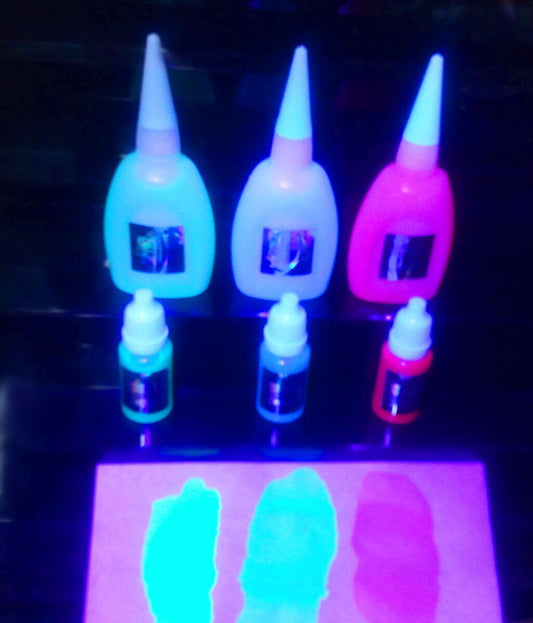 Invisible fluorescent ink, security, bodyart, painting UV blacklight Glow